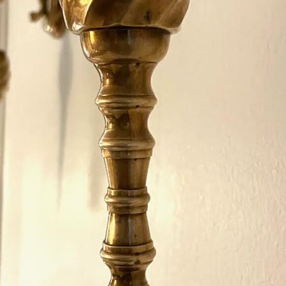 Pair of Vintage Gold Brass Wall Sconce  Candle Holder, Taper Candle Wall Decor - Picture 8 of 14